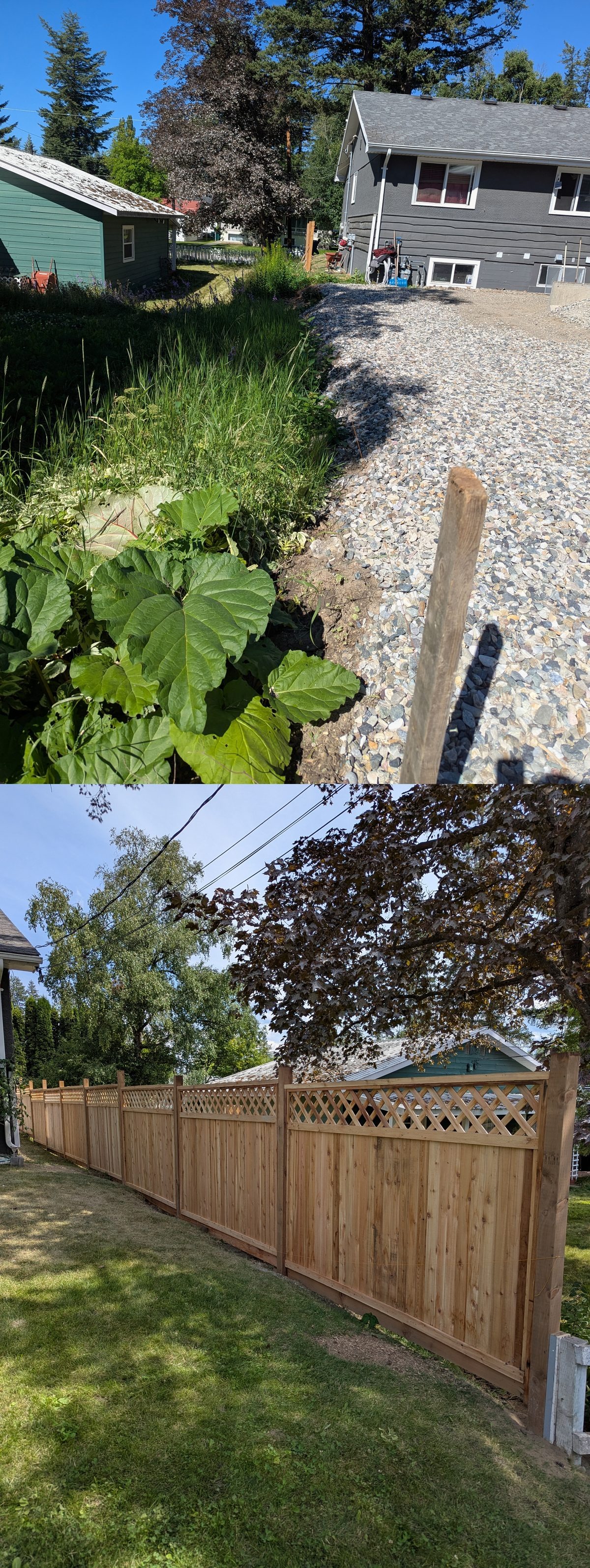 Fence build — property before and completed cedar fence