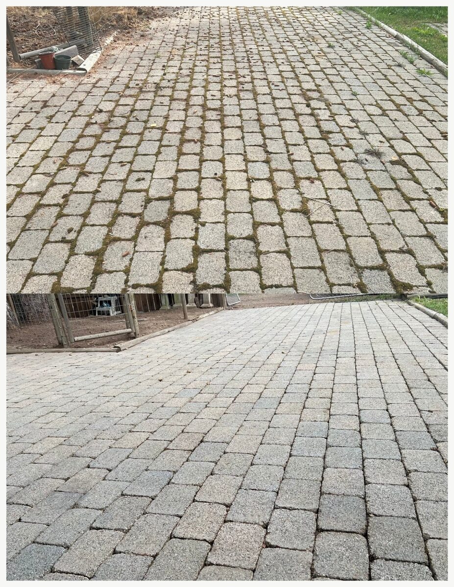 Paver pressure washing — moss removed